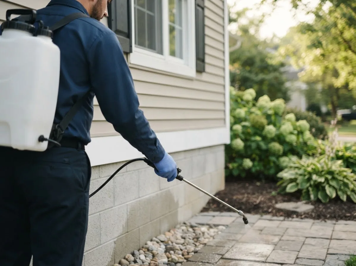 Pest control technician inspecting a home in Whitney, TX